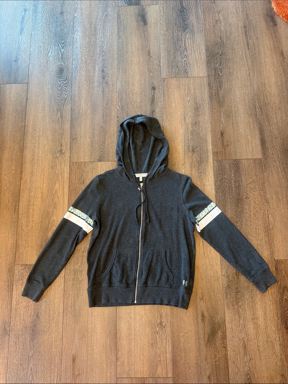 Victoria's Secret woman’s Charcoal Zip-Up Hooded Sweater with Sequins